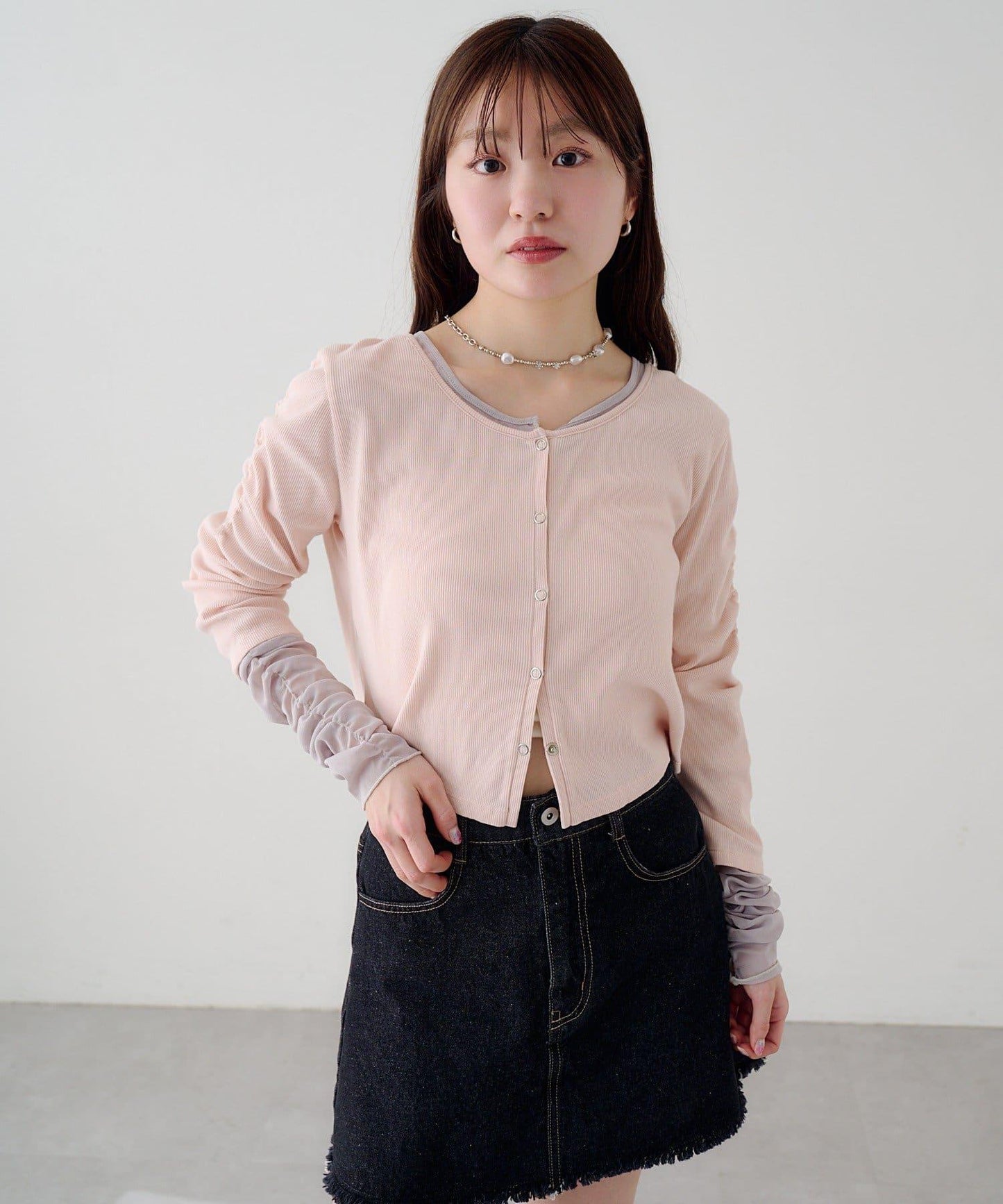 袖部網紗羅紋針織開衫