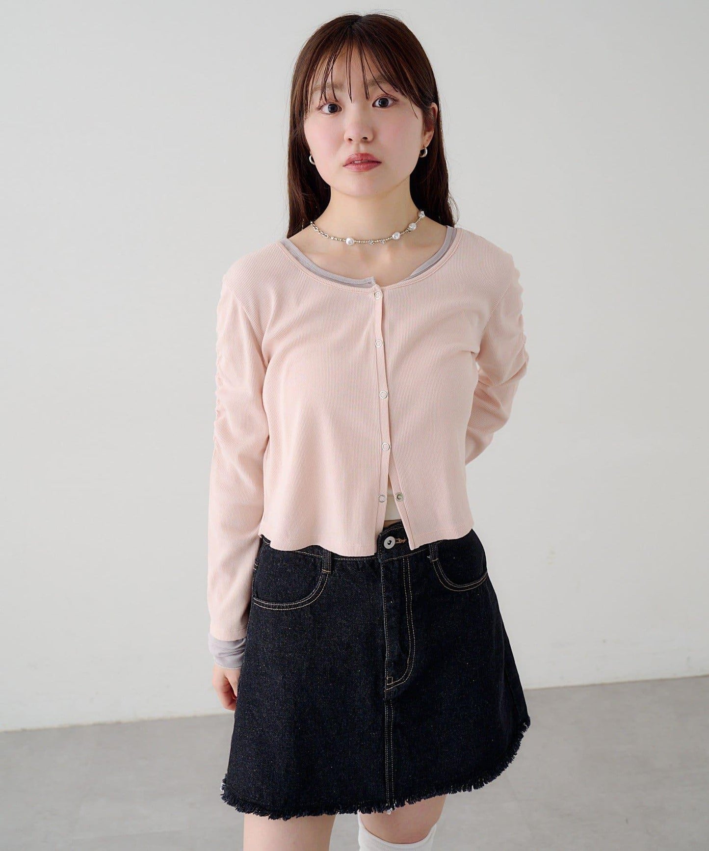 袖部網紗羅紋針織開衫