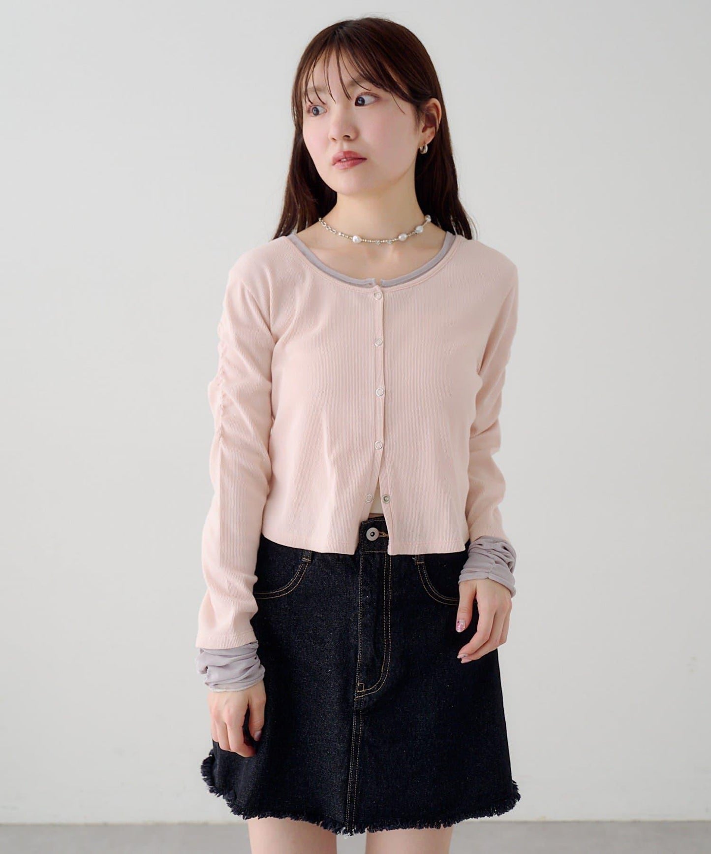 袖部網紗羅紋針織開衫