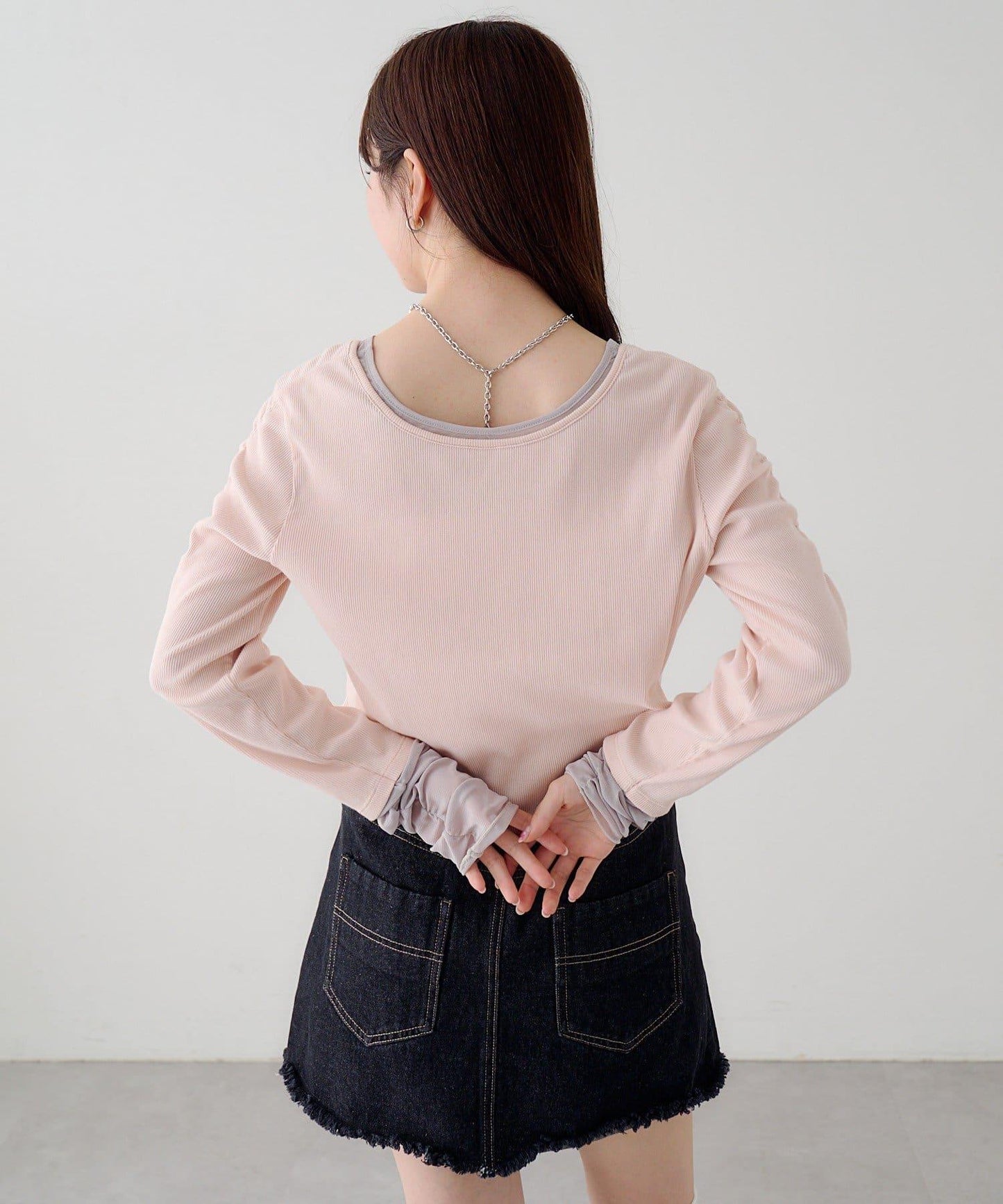 袖部網紗羅紋針織開衫