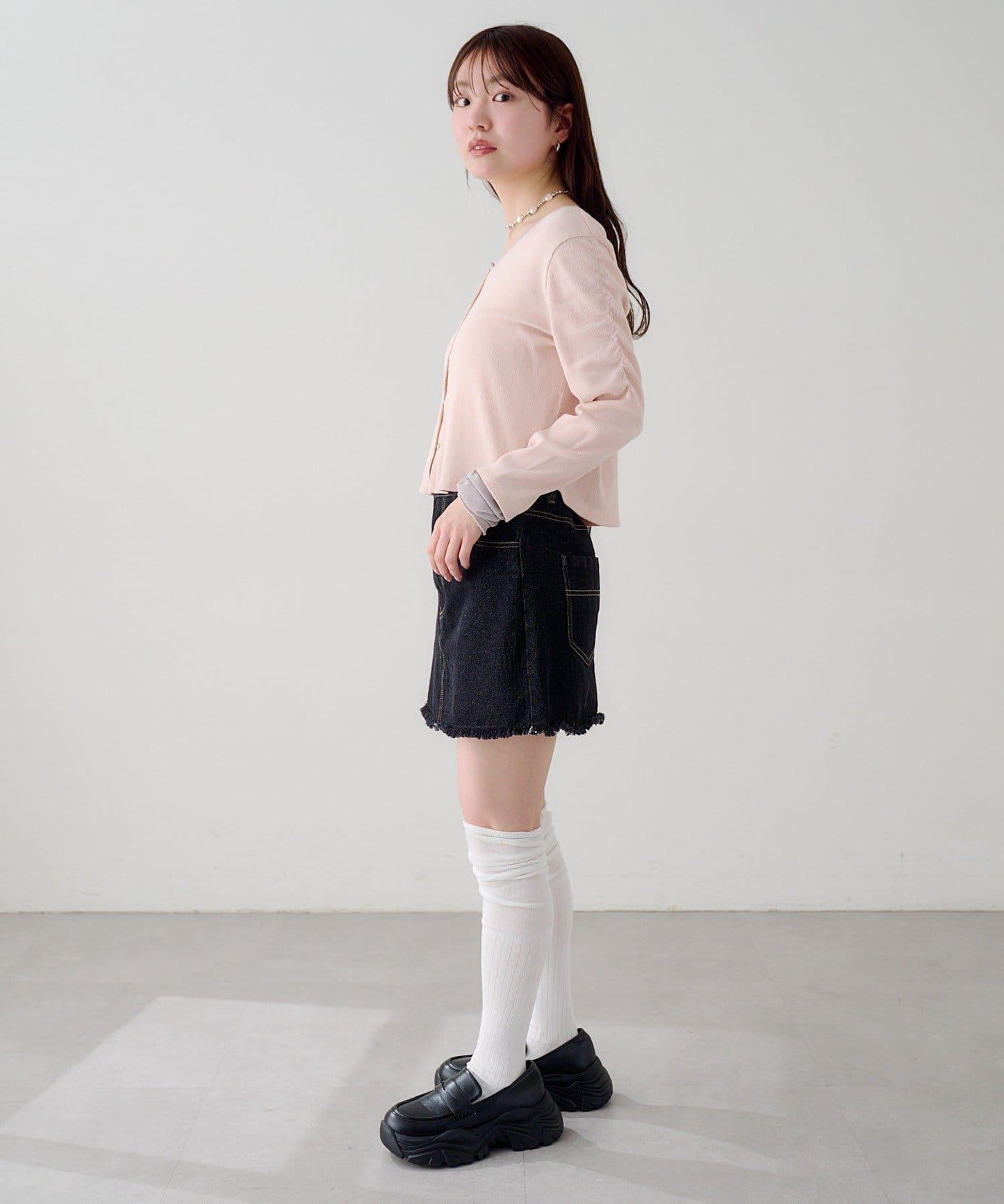 袖部網紗羅紋針織開衫