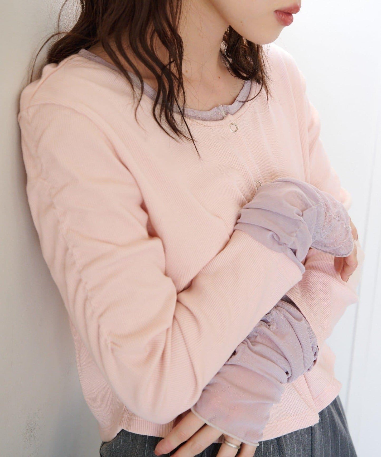 袖部網紗羅紋針織開衫