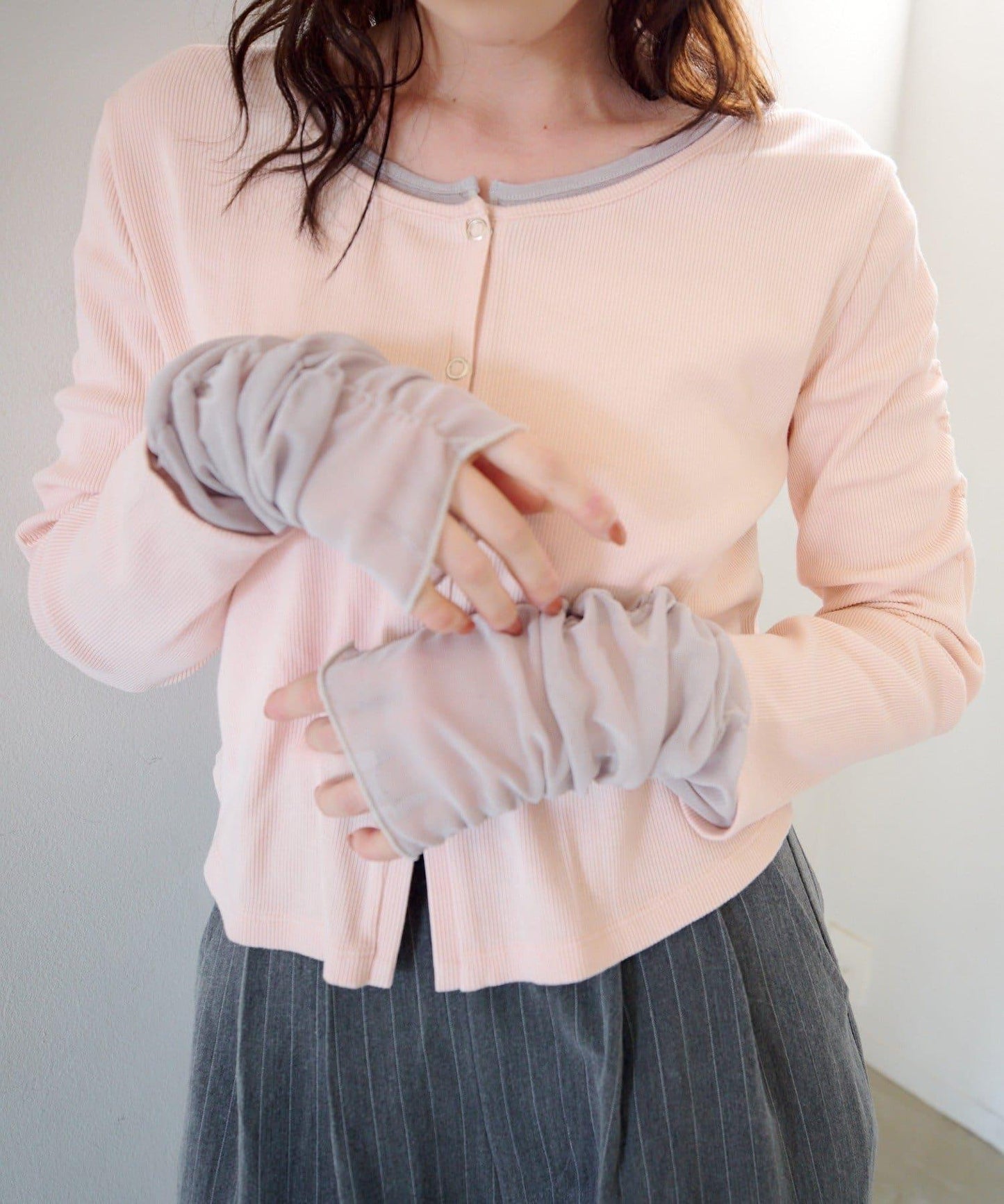 袖部網紗羅紋針織開衫