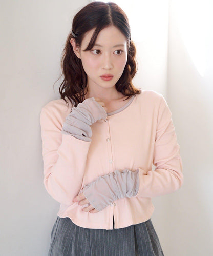 袖部網紗羅紋針織開衫