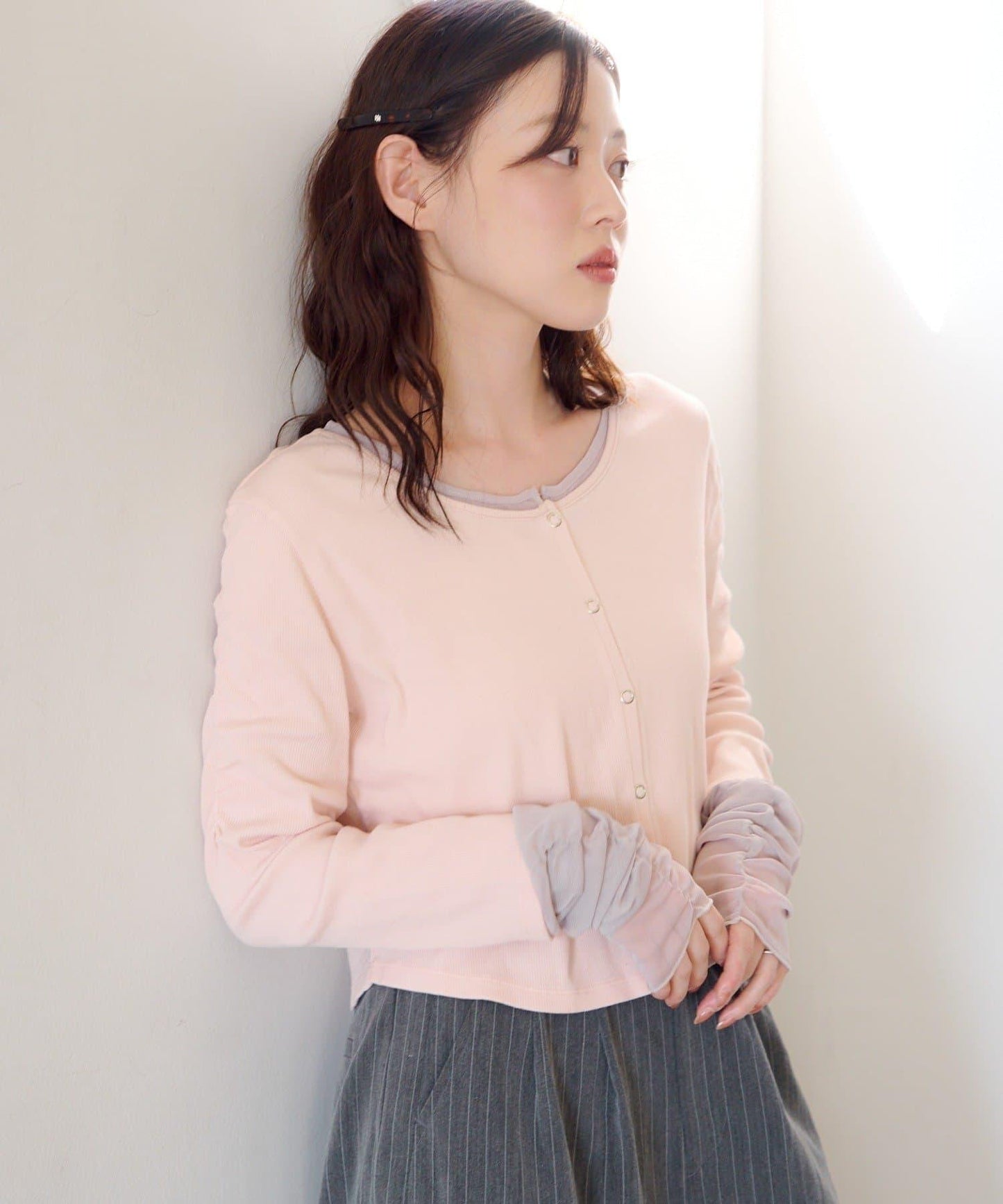 袖部網紗羅紋針織開衫