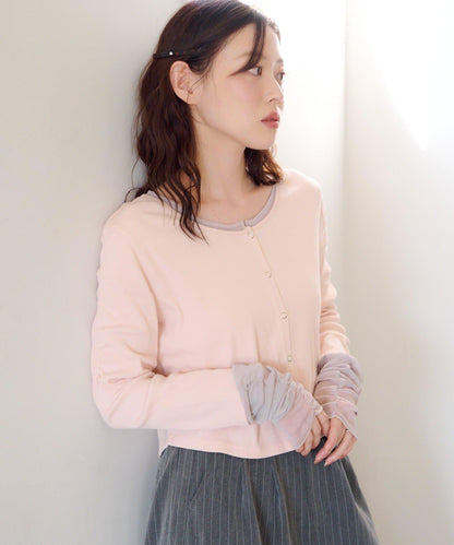 袖部網紗羅紋針織開衫