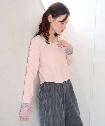 袖部網紗羅紋針織開衫