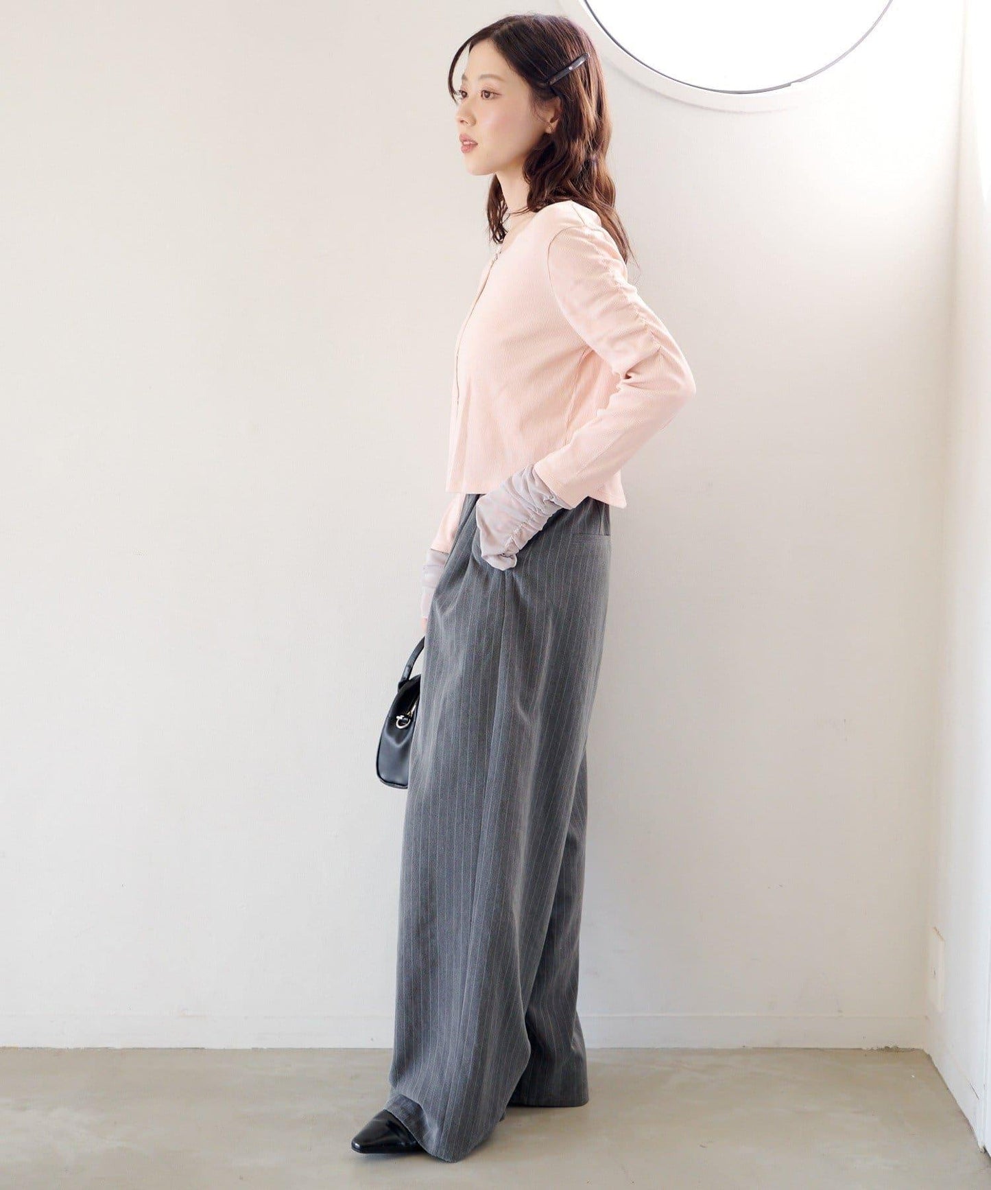 袖部網紗羅紋針織開衫