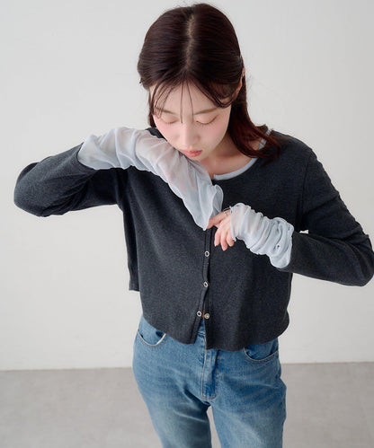 袖部網紗羅紋針織開衫