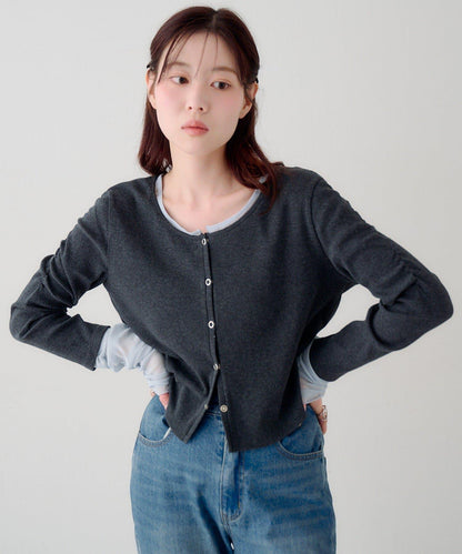 袖部網紗羅紋針織開衫