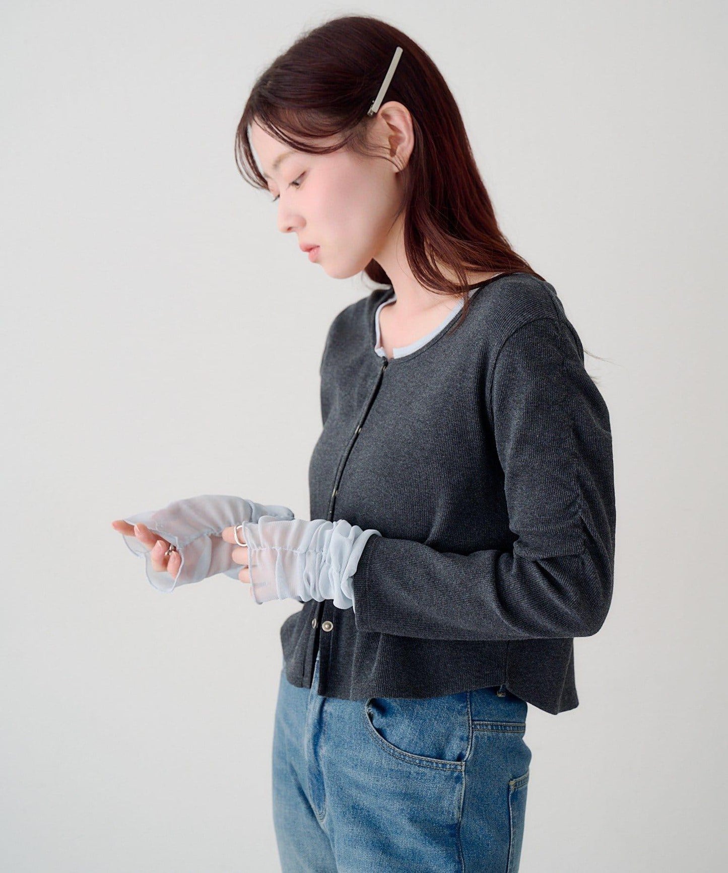 袖部網紗羅紋針織開衫