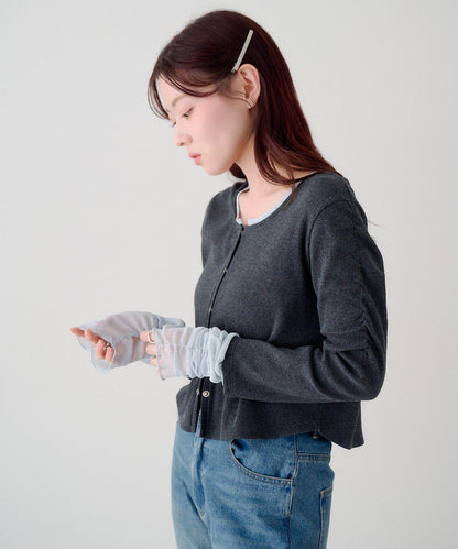 袖部網紗羅紋針織開衫