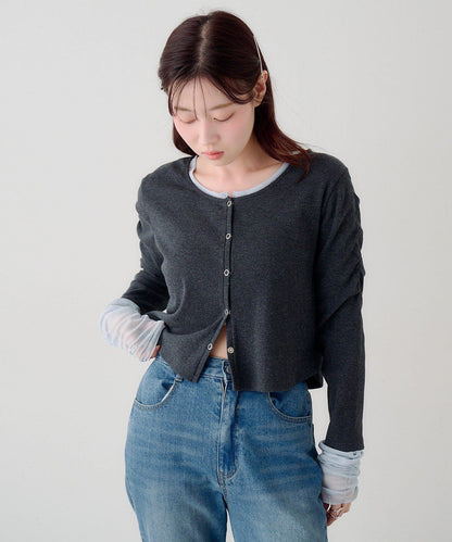 袖部網紗羅紋針織開衫