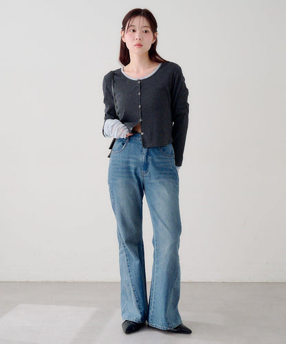 袖部網紗羅紋針織開衫