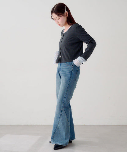 袖部網紗羅紋針織開衫