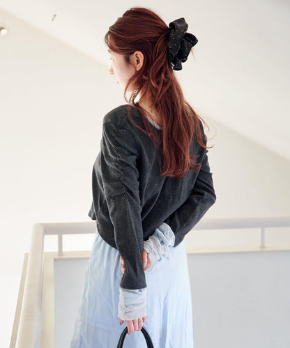 袖部網紗羅紋針織開衫