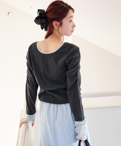 袖部網紗羅紋針織開衫