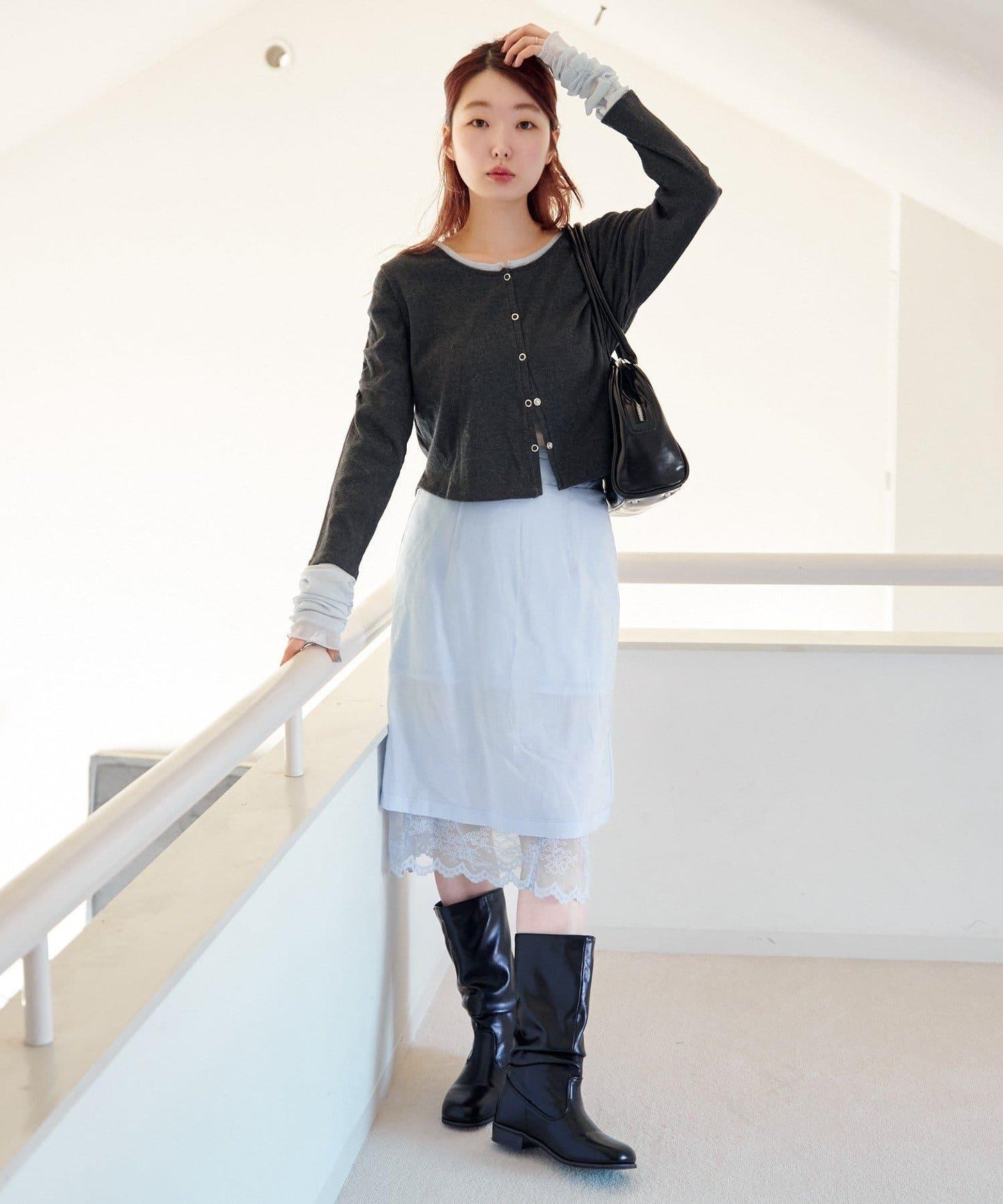 袖部網紗羅紋針織開衫