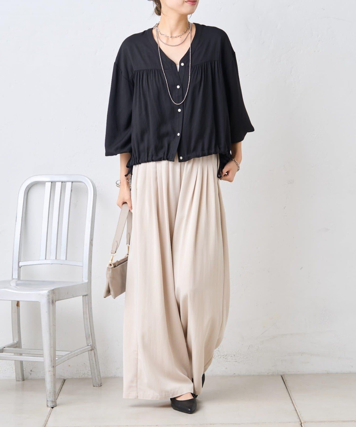 多褶設計 闊腿 褲子