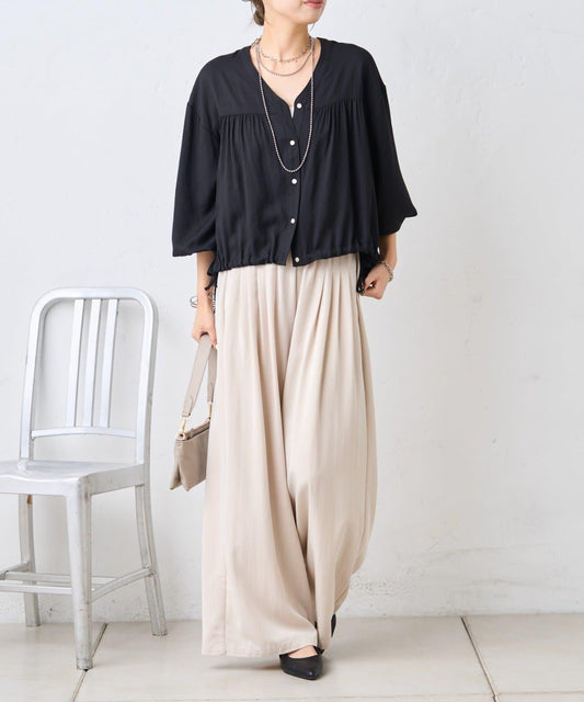 多褶設計 闊腿 褲子