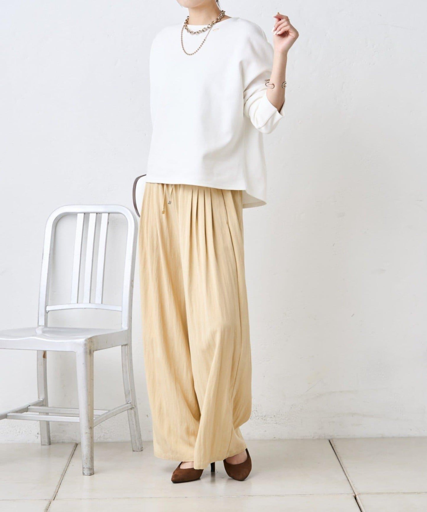 多褶設計 闊腿 褲子