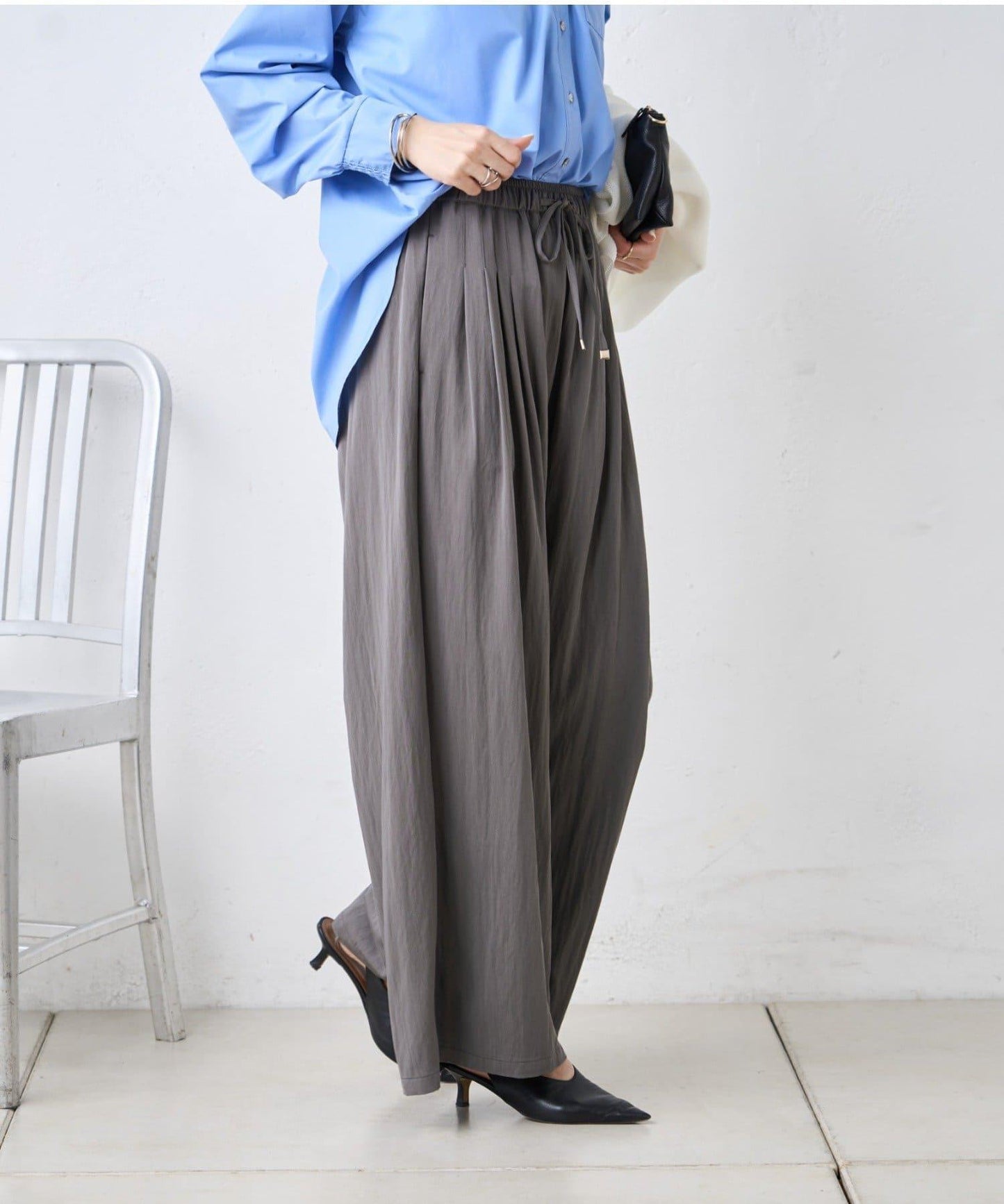 多褶設計 闊腿 褲子