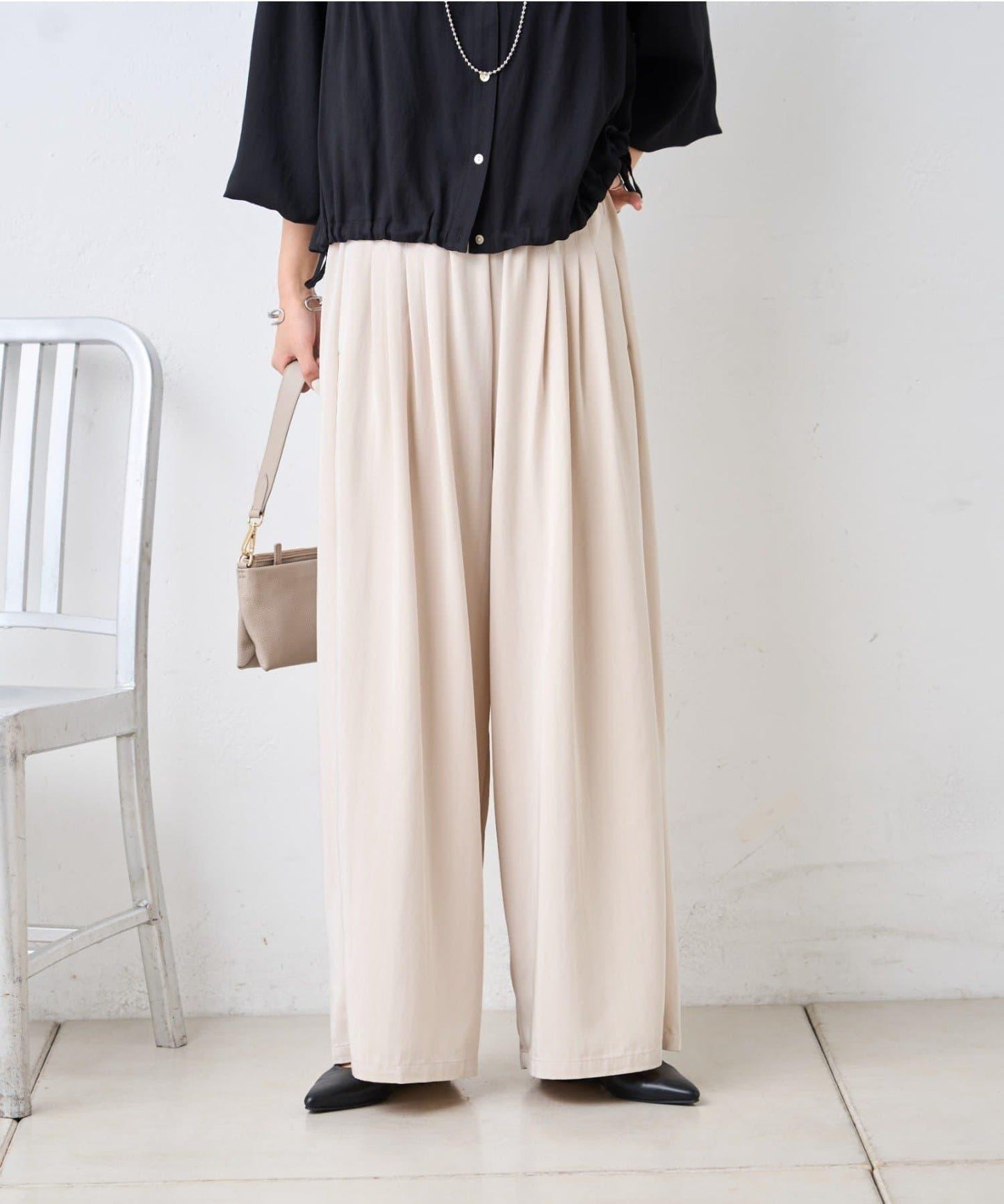 多褶設計 闊腿 褲子