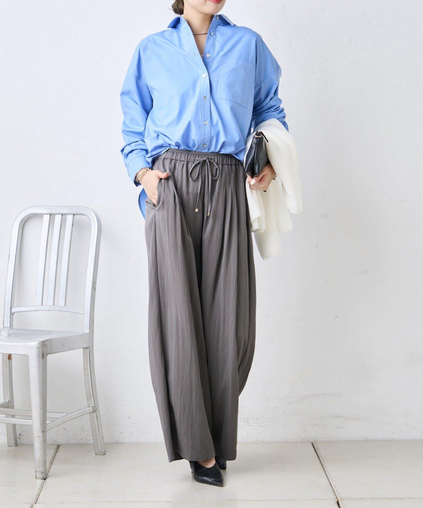 多褶設計 闊腿 褲子
