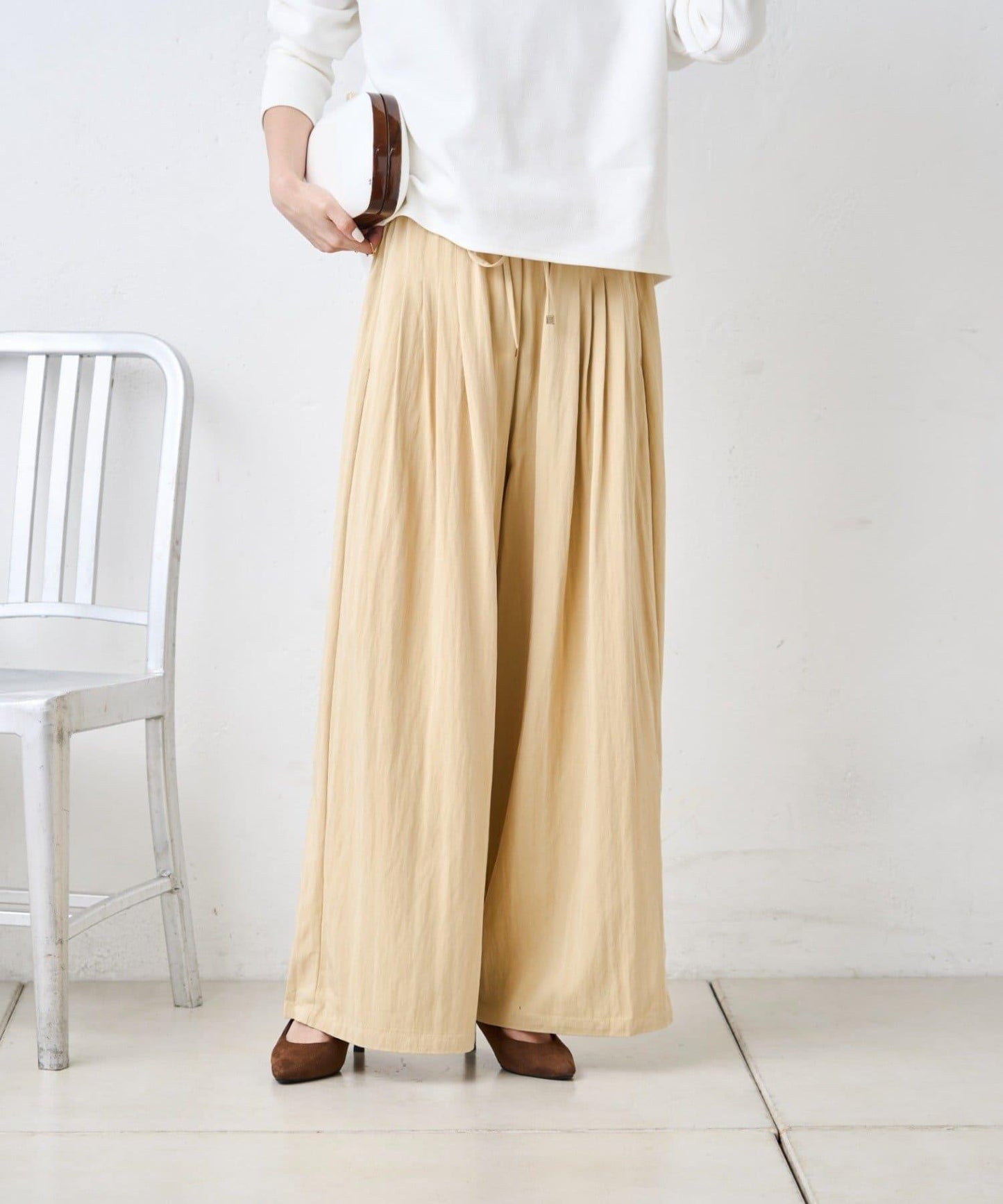 多褶設計 闊腿 褲子