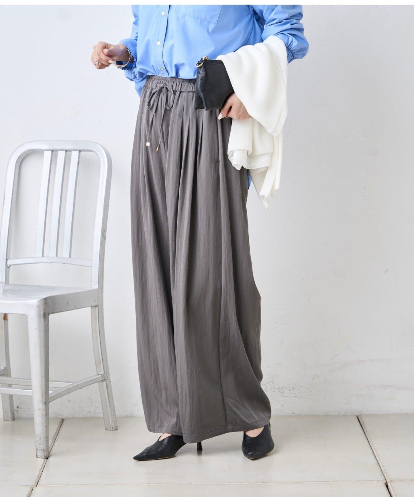 多褶設計 闊腿 褲子