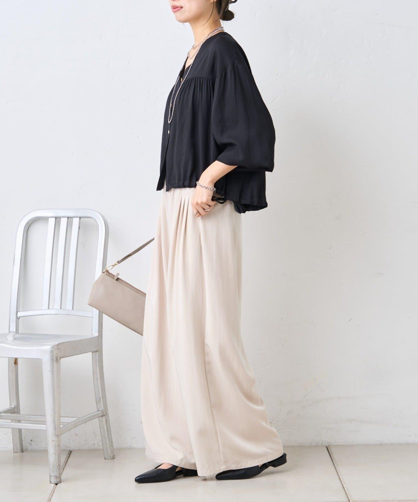 多褶設計 闊腿 褲子