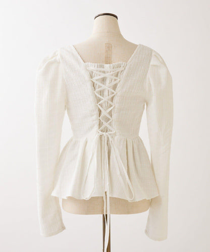 one after another 後背蕾絲荷葉下襬上衣