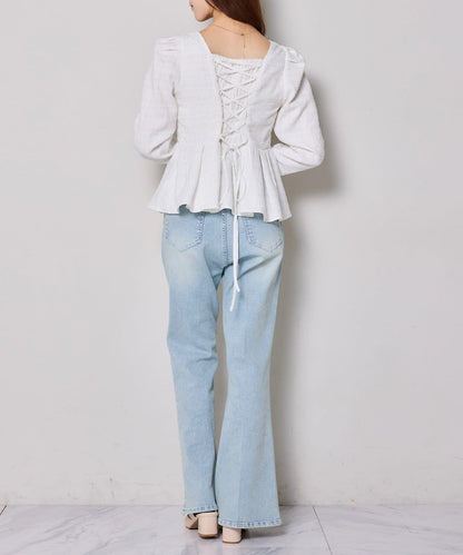 one after another 後背蕾絲荷葉下襬上衣