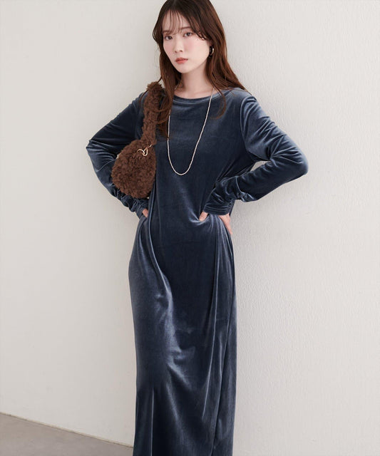 EVERY.VERY niceclaup 袖口抽褶 絲絨 連衣裙