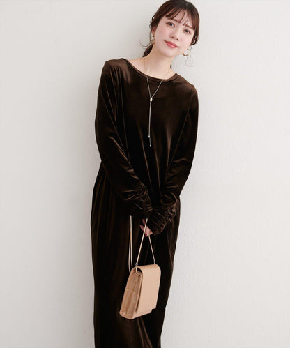 EVERY.VERY niceclaup 袖口抽褶 絲絨 連衣裙