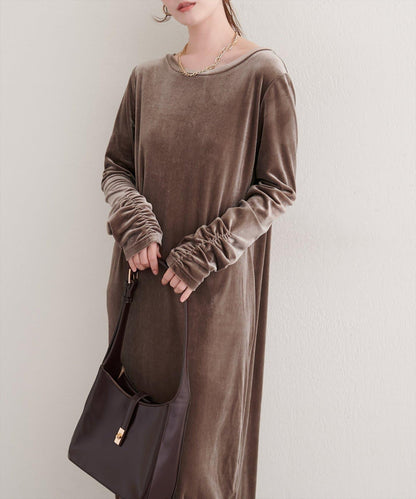 EVERY.VERY niceclaup 袖口抽褶 絲絨 連衣裙