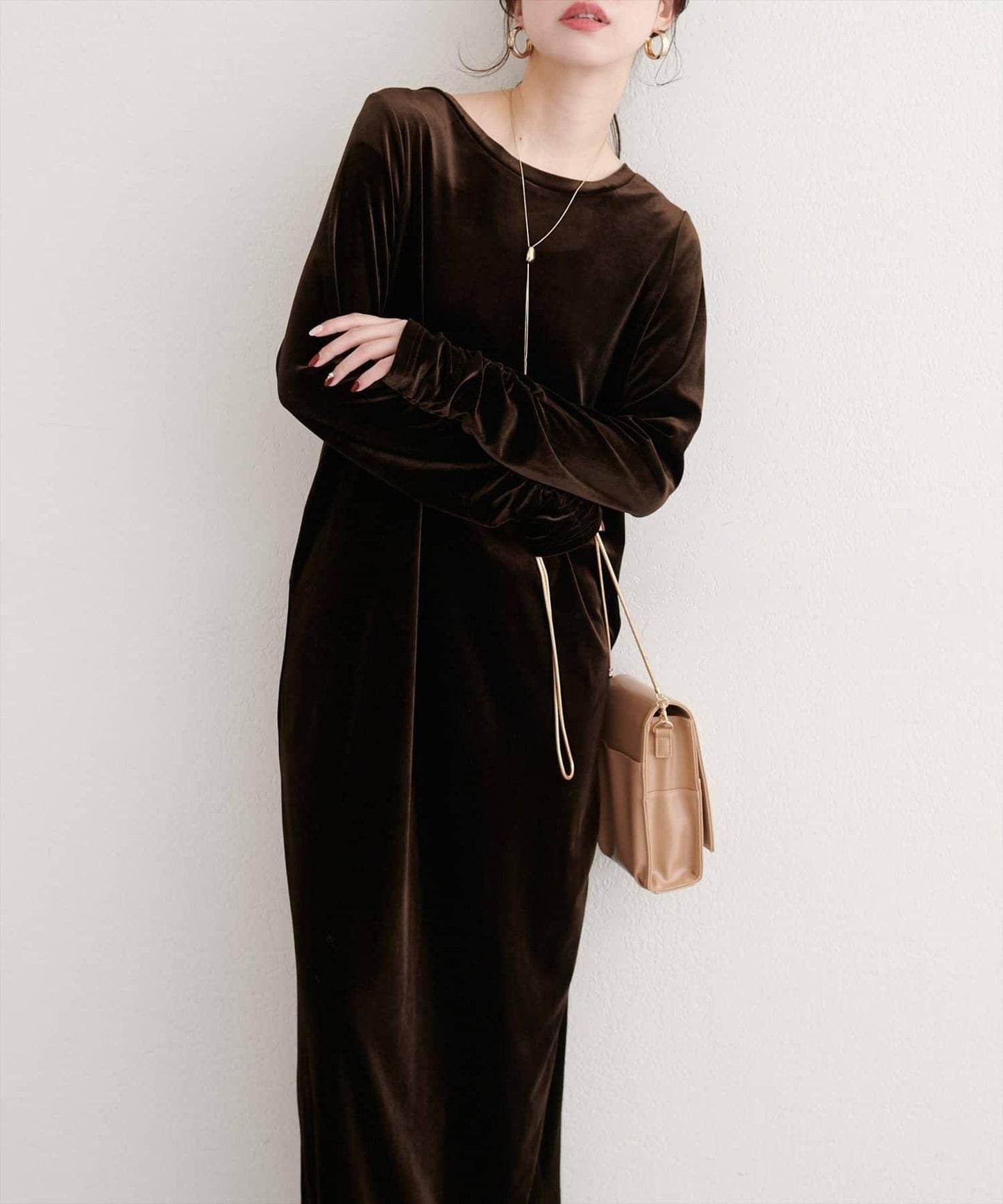EVERY.VERY niceclaup 袖口抽褶 絲絨 連衣裙