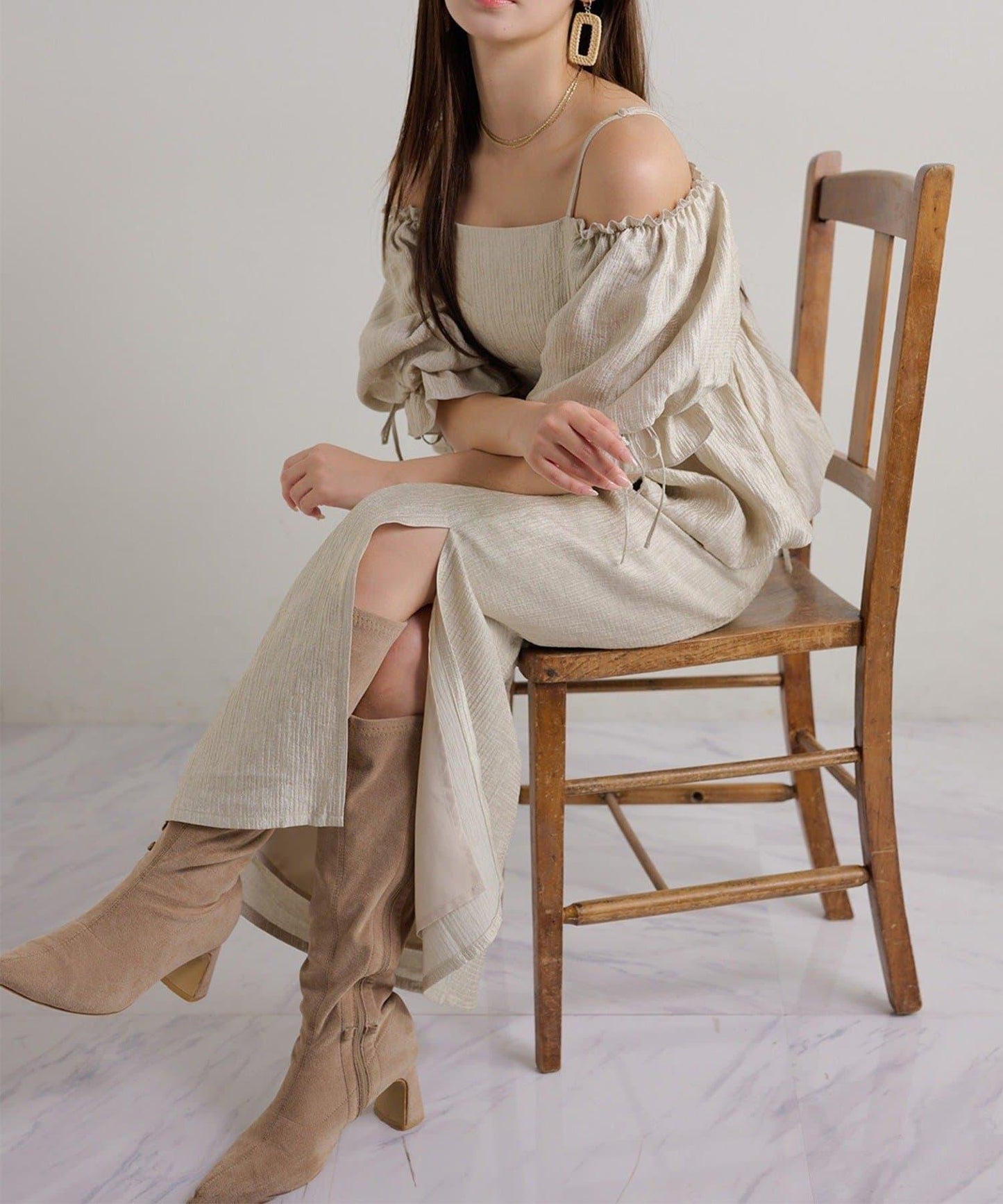 Seemi. 開叉修身 後繫帶 半身裙