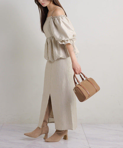 Seemi. 開叉修身 後繫帶 半身裙