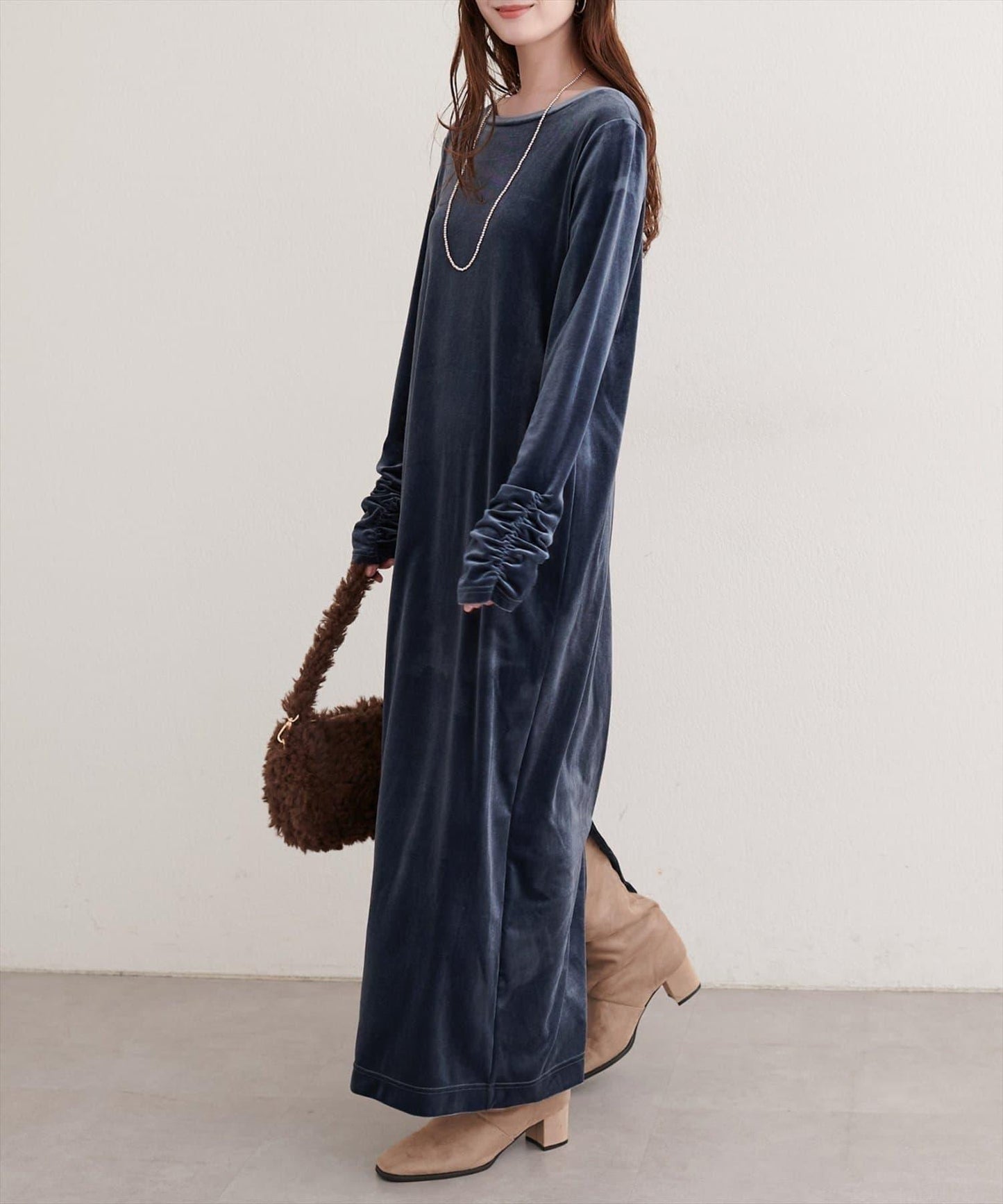 EVERY.VERY niceclaup 袖口抽褶 絲絨 連衣裙