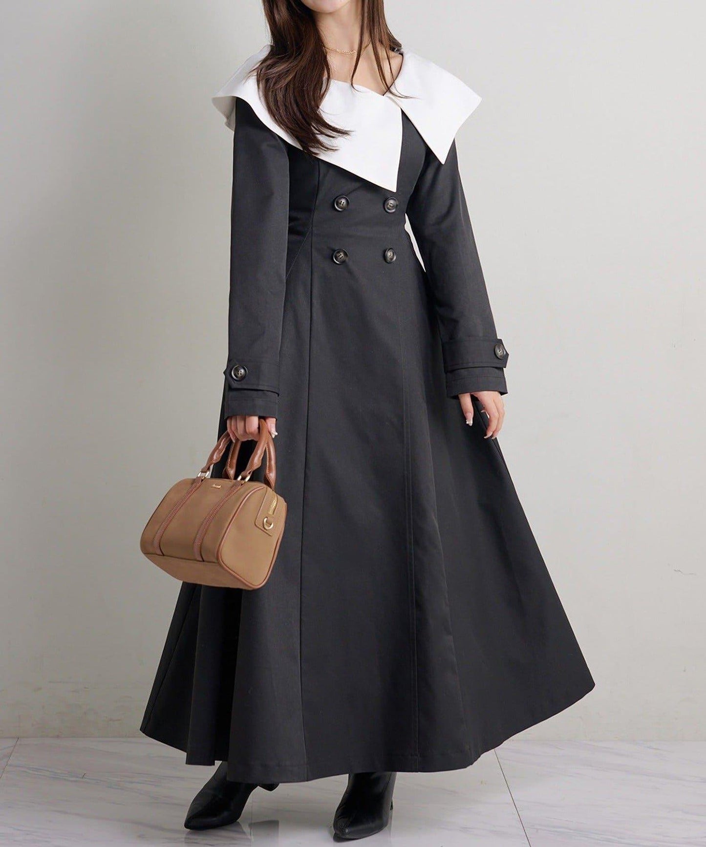 Seemi. 大翻領 長款 連衣裙