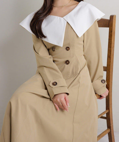 Seemi. 大翻領 長款 連衣裙