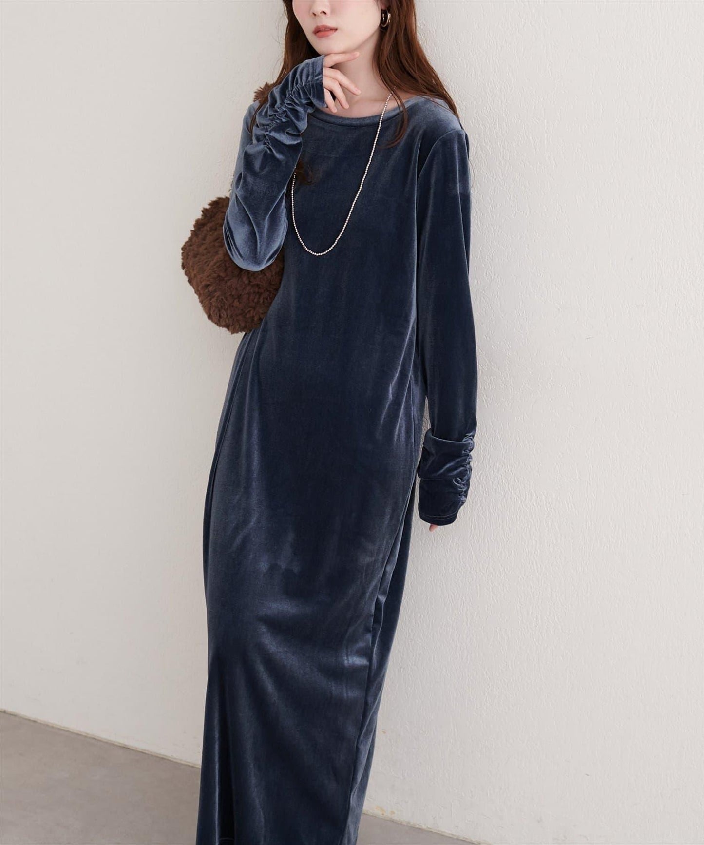 EVERY.VERY niceclaup 袖口抽褶 絲絨 連衣裙