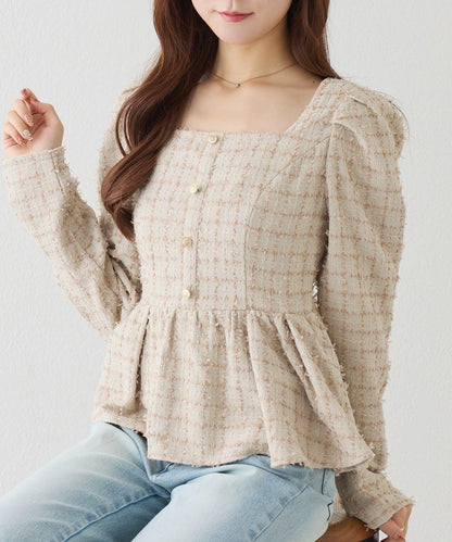 one after another 後背蕾絲荷葉下襬上衣