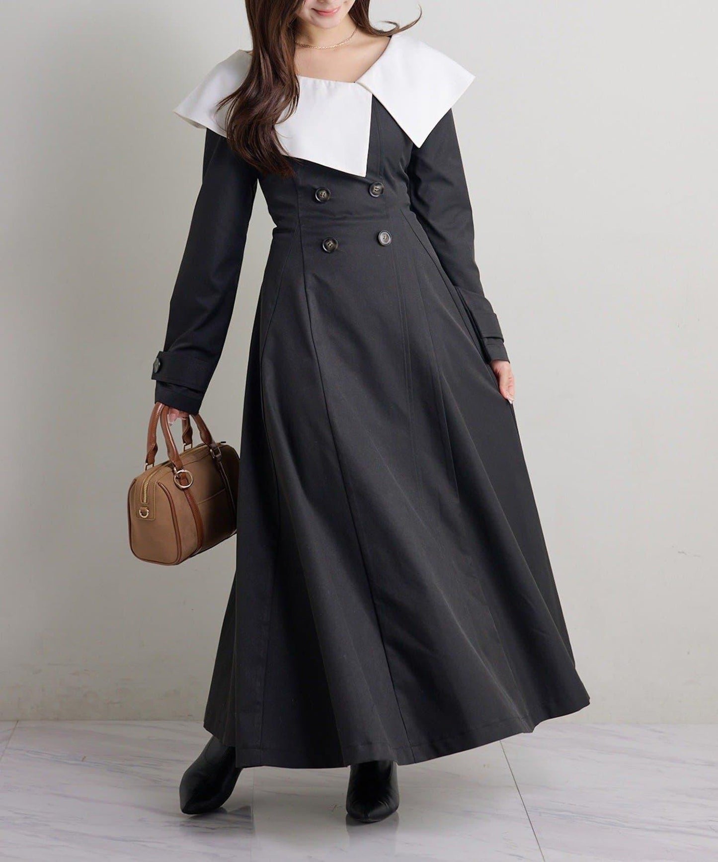 Seemi. 大翻領 長款 連衣裙