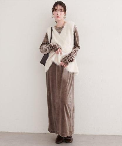 EVERY.VERY niceclaup 袖口抽褶 絲絨 連衣裙