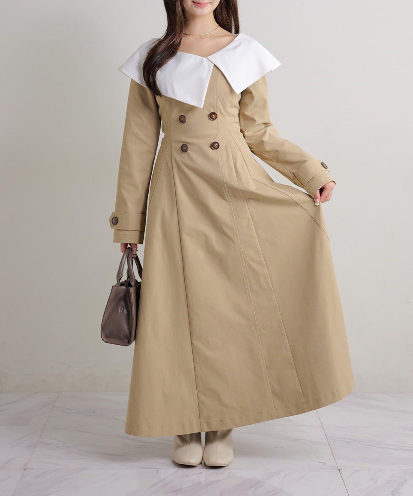 Seemi. 大翻領 長款 連衣裙