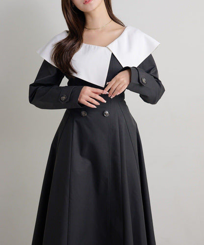 Seemi. 大翻領 長款 連衣裙