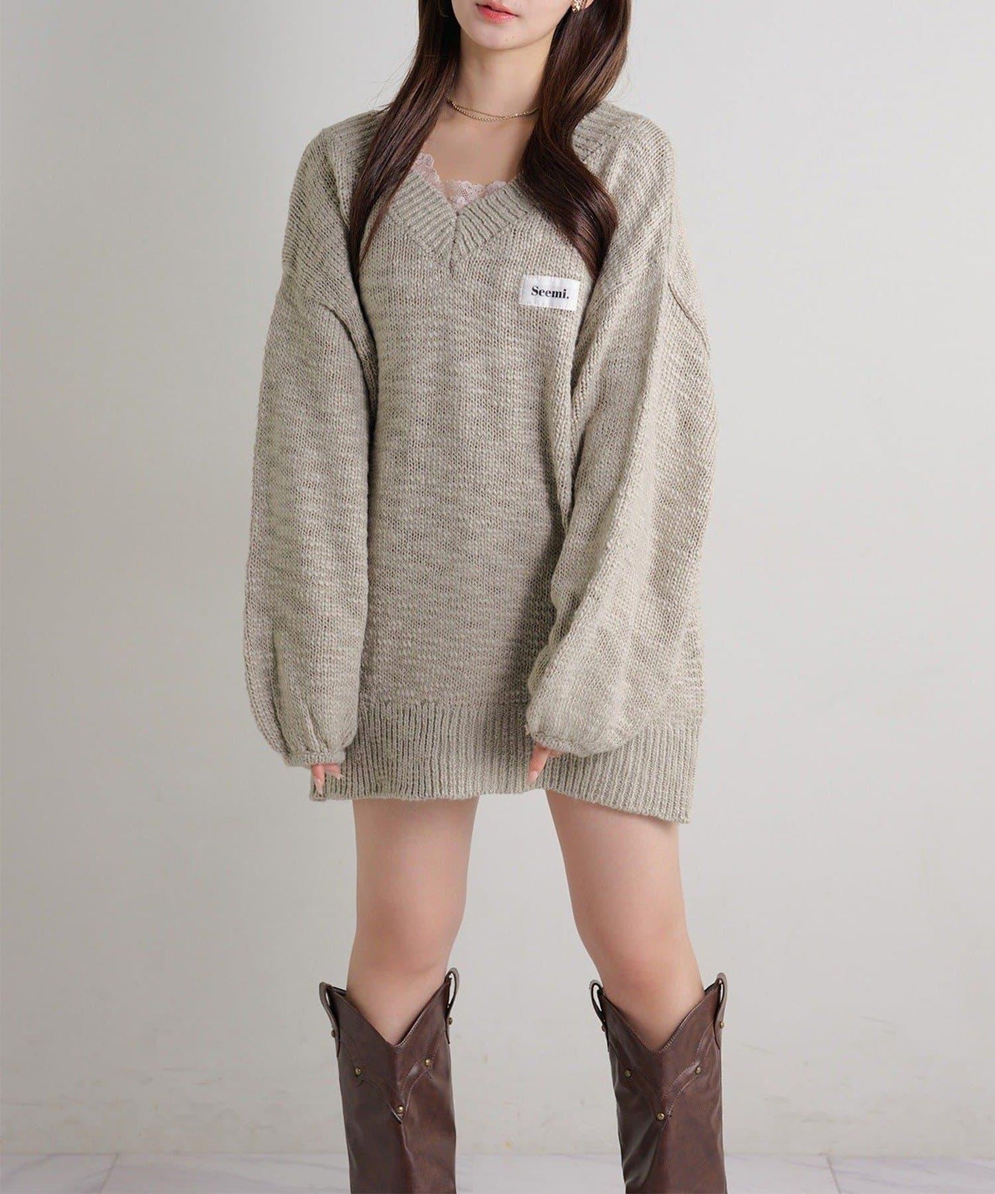 Seemi. 粗節針織 罩衫連衣裙