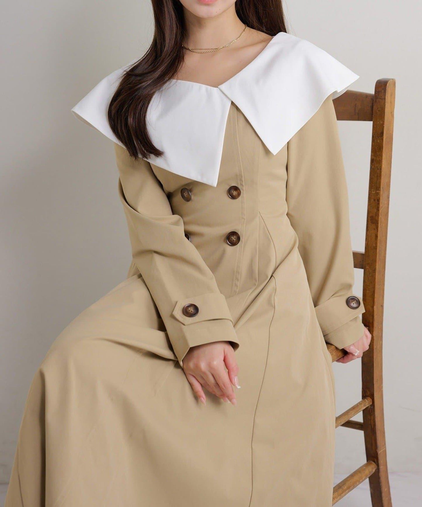 Seemi. 大翻領 長款 連衣裙